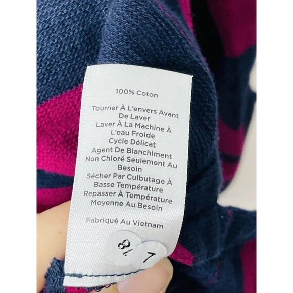 Talbots 100% Cotton Tunic Sweater Womens Sz L Knit Stripes Side Slit Purple Blue - Picture 6 of 8
